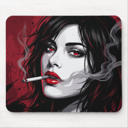 Red Manga Woman Smoky Anime Mouse Pad