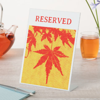 Red Maple and Gold Shark Pattern Pedestal Sign