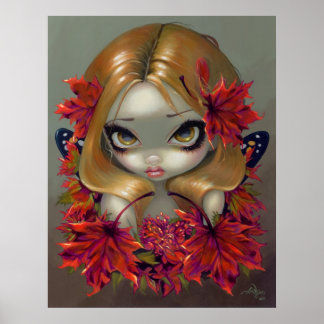 Red Maple Fairy ART PRINT autumn leaves fantasy