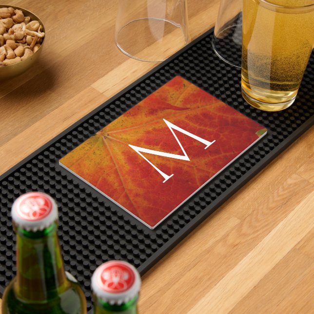 Red Maple Leaf Abstract Autumn Nature Photography Bar Mat (Insitu (Bar 2))