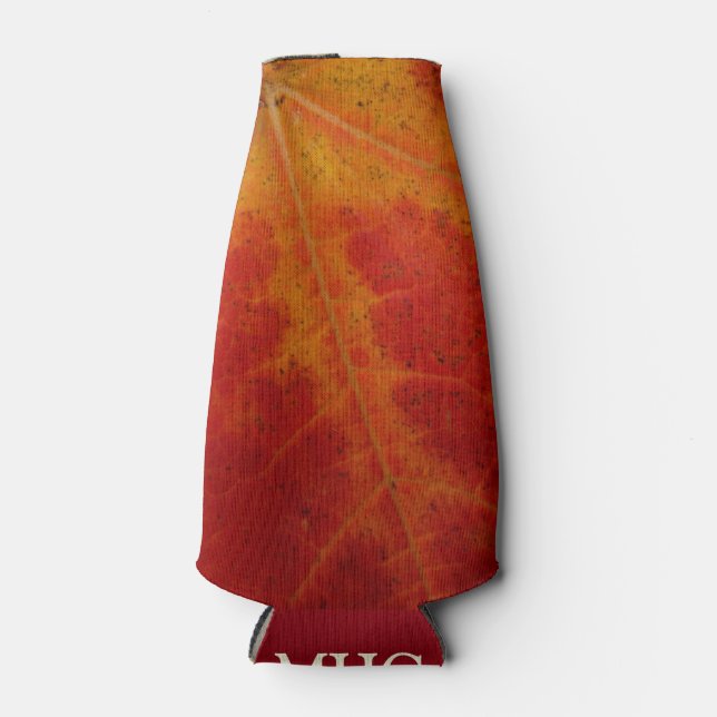 Red Maple Leaf Abstract Autumn Nature Photography Bottle Cooler (Front)