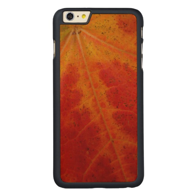 Red Maple Leaf Abstract Autumn Nature Photography Carved Wood iPhone Case (Back)