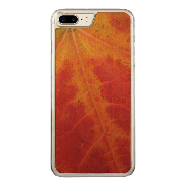 Red Maple Leaf Abstract Autumn Nature Photography Carved Wood iPhone Case (Back)