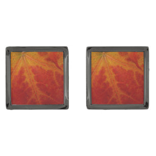 Red Maple Leaf Abstract Autumn Nature Photography Cufflinks
