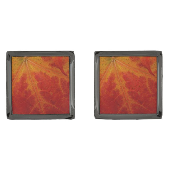 Red Maple Leaf Abstract Autumn Nature Photography Cufflinks (Front)