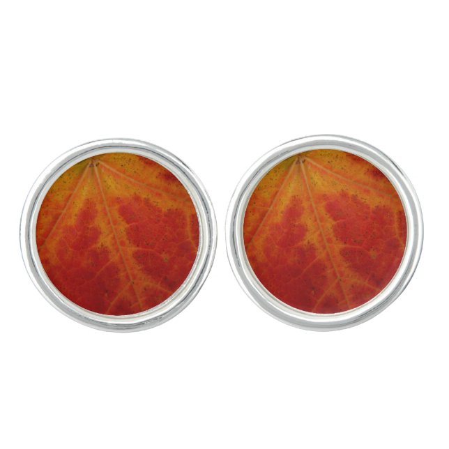 Red Maple Leaf Abstract Autumn Nature Photography Cufflinks (Front)