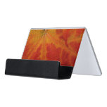 Red Maple Leaf Abstract Autumn Nature Photography Desk Business Card Holder