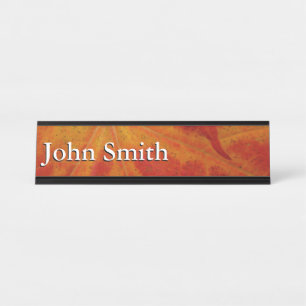 Red Maple Leaf Abstract Autumn Nature Photography Desk Name Plate