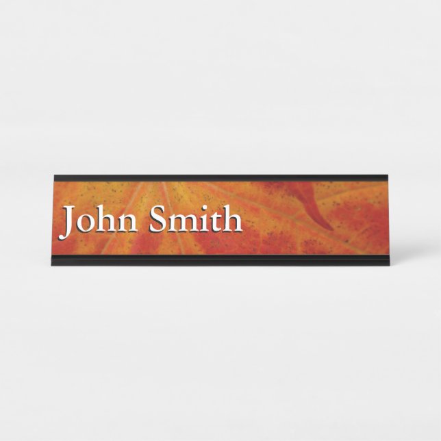 Red Maple Leaf Abstract Autumn Nature Photography Desk Name Plate (Front)