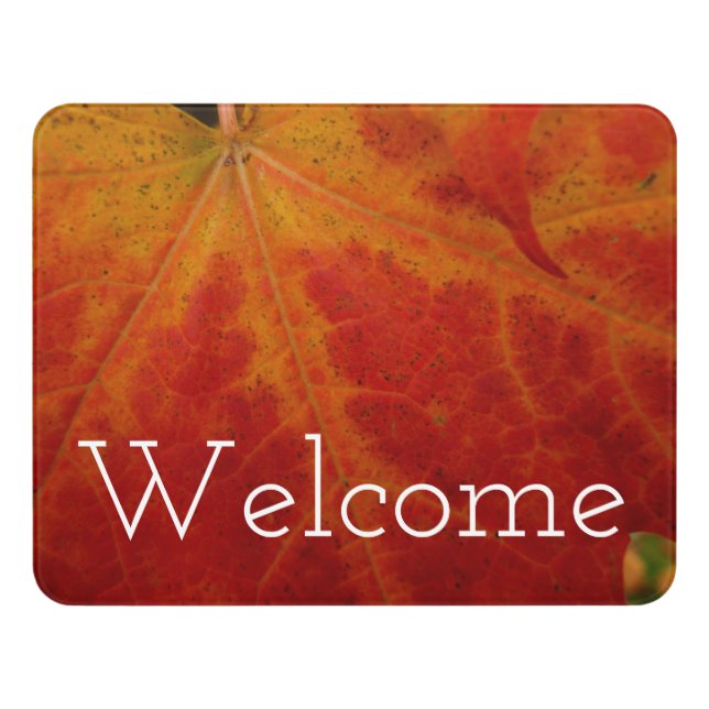 Red Maple Leaf Abstract Autumn Nature Photography Door Sign (Contemporary Front)