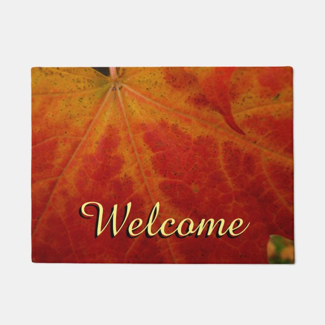 Red Maple Leaf Abstract Autumn Nature Photography Doormat (Front)