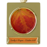 Red Maple Leaf Abstract Autumn Nature Photography Gold Plated Banner Ornament