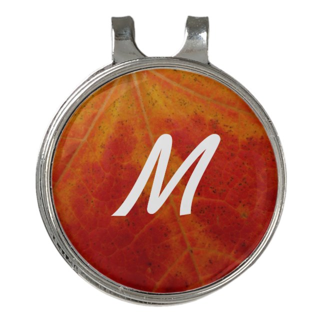 Red Maple Leaf Abstract Autumn Nature Photography Golf Hat Clip (Front)
