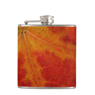 Red Maple Leaf Abstract Autumn Nature Photography Hip Flask
