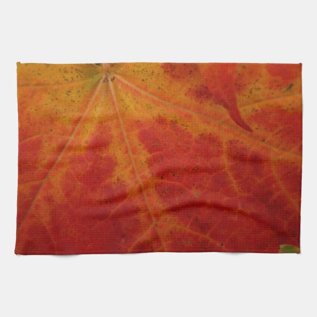 Red Maple Leaf Abstract Autumn Nature Photography Kitchen Towel (Horizontal)