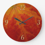 Red Maple Leaf Abstract Autumn Nature Photography Large Clock