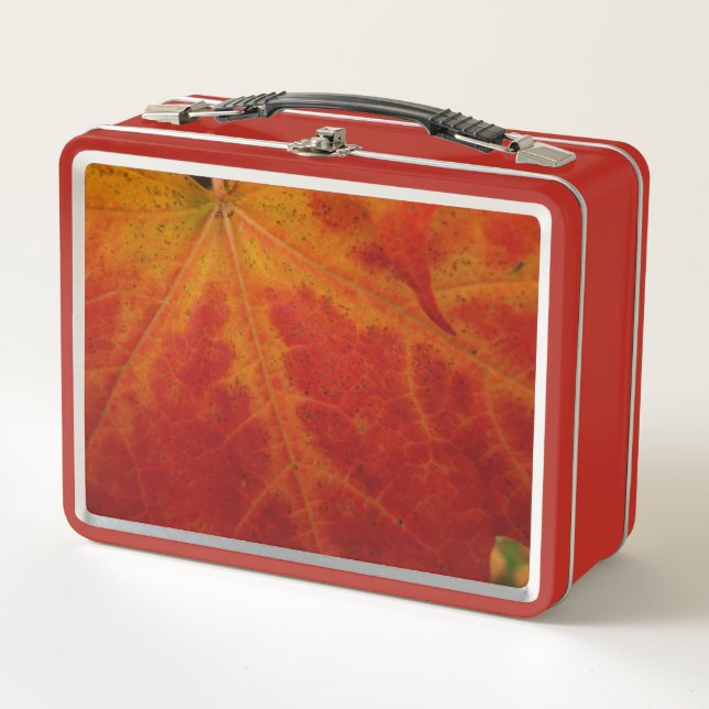 Red Maple Leaf Abstract Autumn Nature Photography Metal Lunch Box (Front)