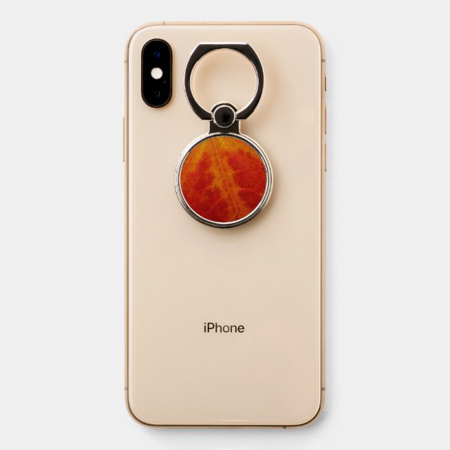 Red Maple Leaf Abstract Autumn Nature Photography Phone Ring Stand (On Phone)