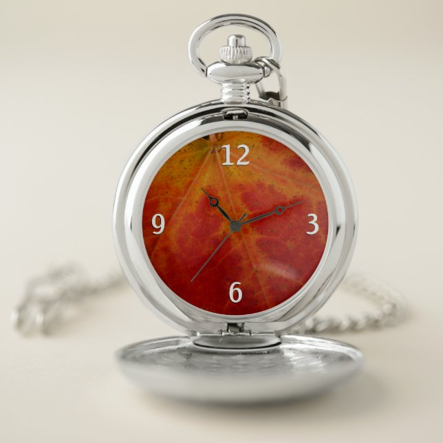 Red Maple Leaf Abstract Autumn Nature Photography Pocket Watch (Inside)