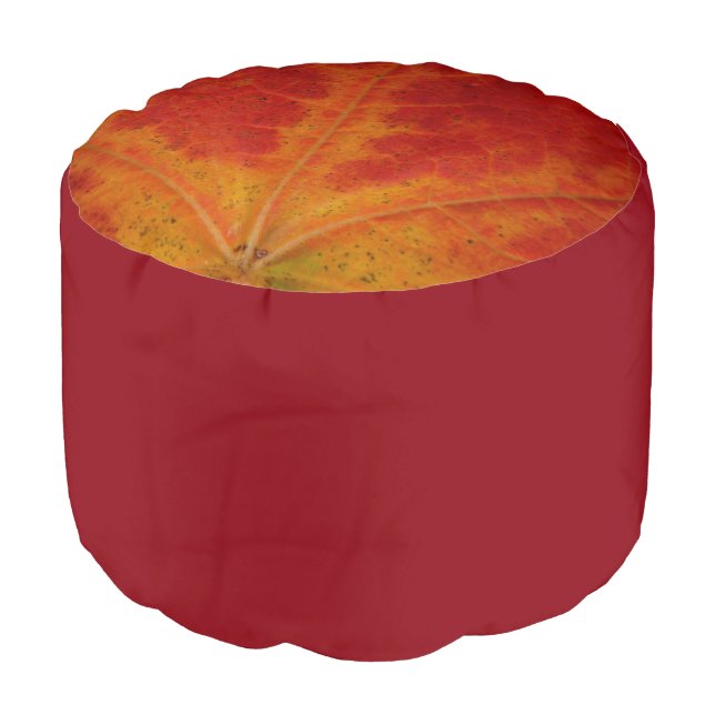 Red Maple Leaf Abstract Autumn Nature Photography Pouf (Angled Front)