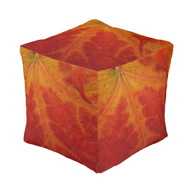 Red Maple Leaf Abstract Autumn Nature Photography Pouf (Angled Front)