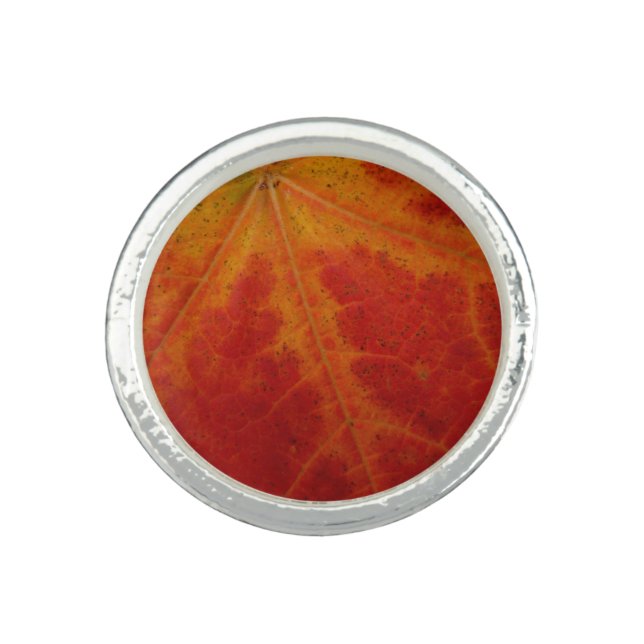 Red Maple Leaf Abstract Autumn Nature Photography Ring (Front)