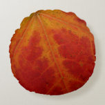Red Maple Leaf Abstract Autumn Nature Photography Round Pillow
