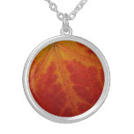 Red Maple Leaf Abstract Autumn Nature Photography Silver Plated Necklace