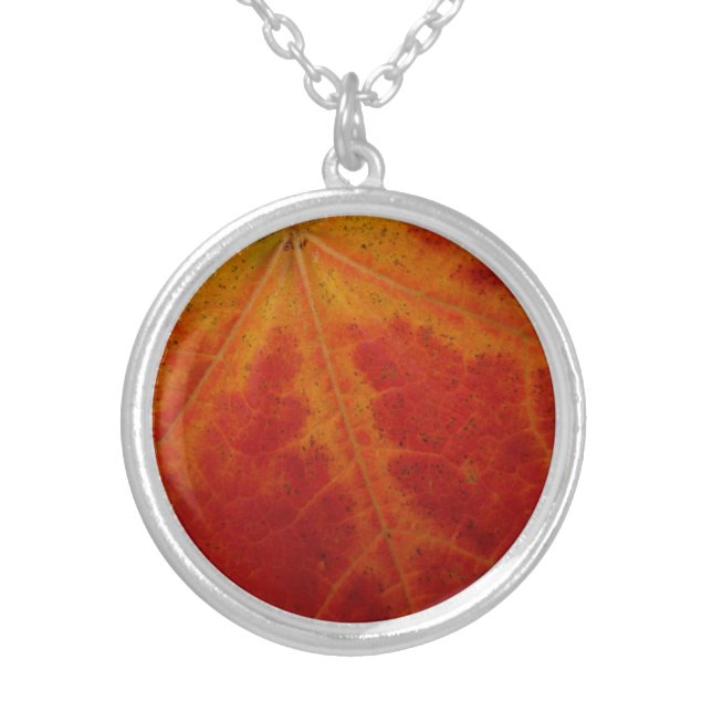 Red Maple Leaf Abstract Autumn Nature Photography Silver Plated Necklace (Front)