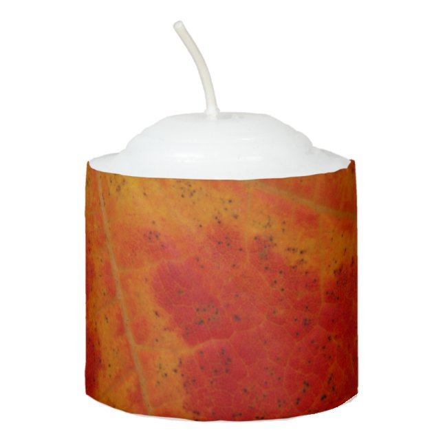 Red Maple Leaf Abstract Autumn Nature Photography Votive Candle (Front)