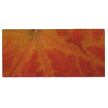 Red Maple Leaf Abstract Autumn Nature Photography Wood Flash Drive