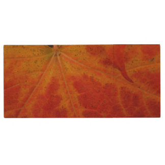 Red Maple Leaf Abstract Autumn Nature Photography Wood Flash Drive