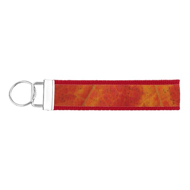 Red Maple Leaf Abstract Autumn Nature Photography Wrist Keychain (Keys on Left)
