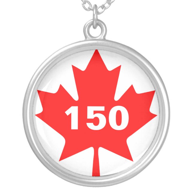 Red Maple Leaf Canada 150 customizable Silver Plated Necklace (Front)