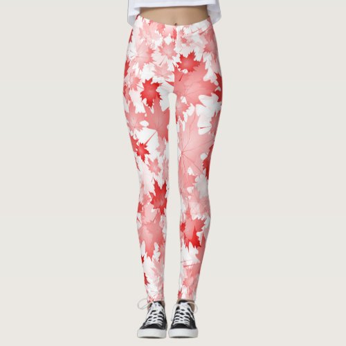 Red Maple Leaf Canada Symbol Emblem Flag Logo Leggings