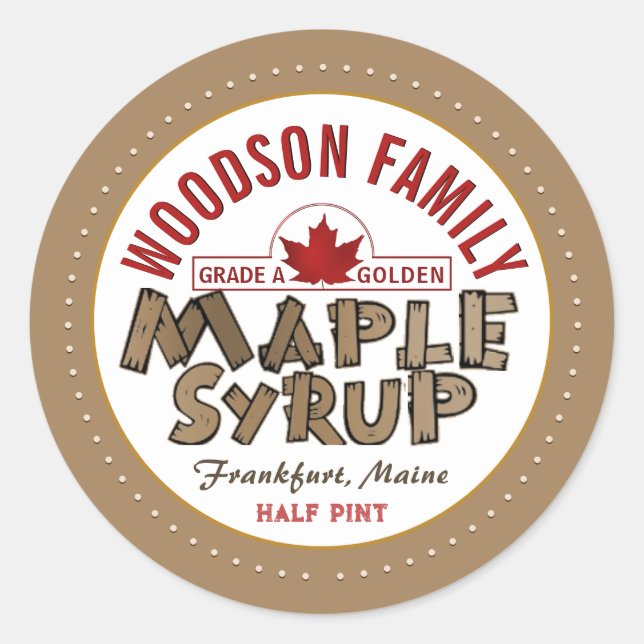 Red Maple Leaf Emblem Maple Syrup Editable Label (Front)
