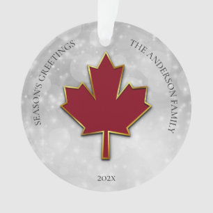 Red Maple Leaf Greetings Ornament