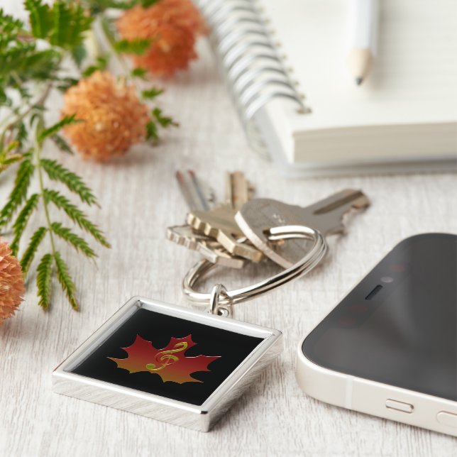 Red Maple Leaf in Fall Color Harmony Keychain (Side)