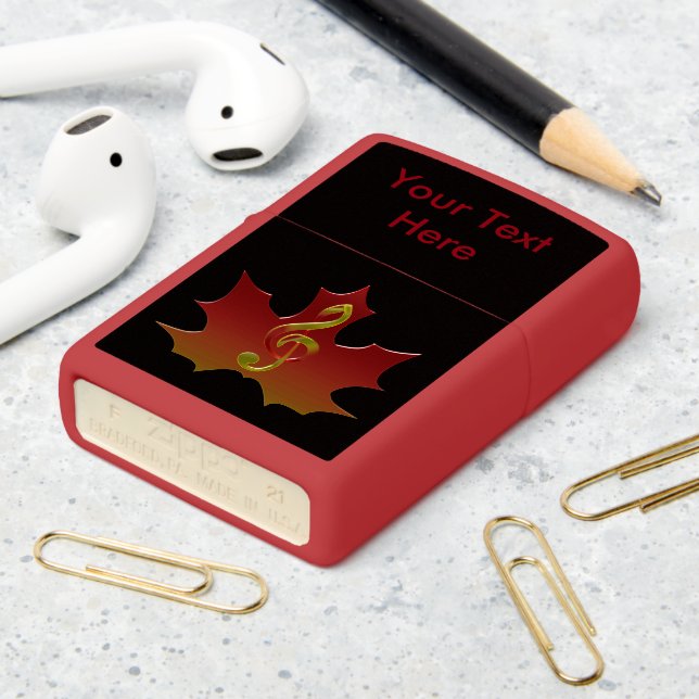 Red Maple Leaf in Fall Color Harmony Zippo Lighter (On Table 2)