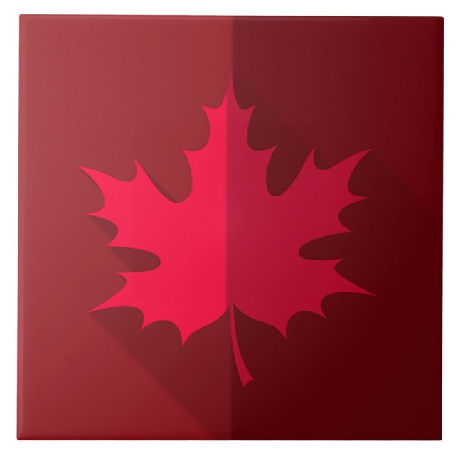 Red Maple Leaf on Burgundy Ceramic Tile (Front)