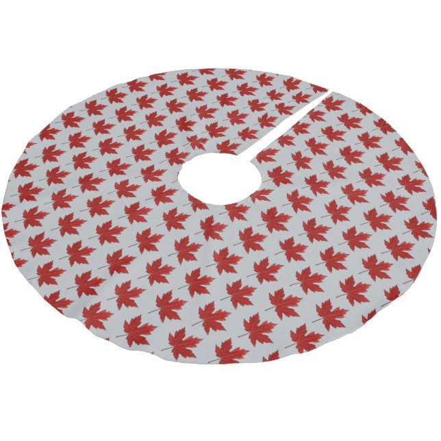 Red Maple Leaf Pattern Brushed Polyester Tree Skirt (Angled)