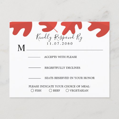 Red Maple Leaf Wedding RSVP Card