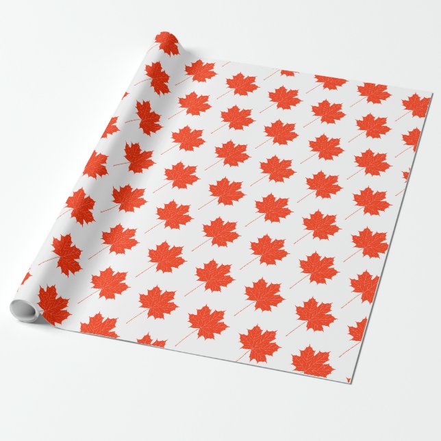 Red maple leaf wrapping paper (Unrolled)