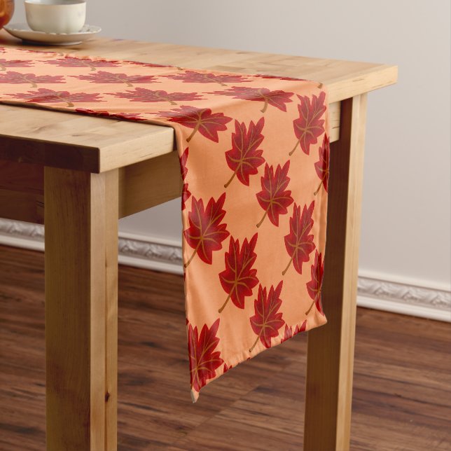 Red Maple Leaves Monogram Table Runner (In Situ)