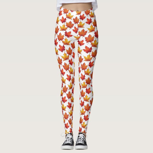 Red Maple Leaves Pattern. Fall Pattern Leggings (Front)