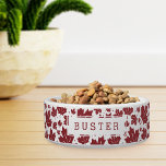 Red Maple Leaves Pattern Personalized Bowl<br><div class="desc">Your pet can show off their Canadian pride -- or just get ready for fall -- with our personalized bowl featuring a pattern of maple leaves in rich brick red. Personalize with your pet's name in matching red text using the field provided.</div>