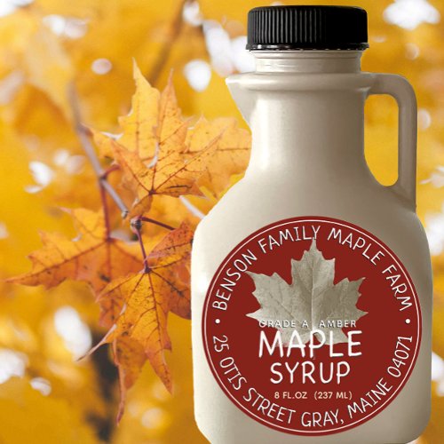Red Maple Syrup Label with Sugar Maple Leaf