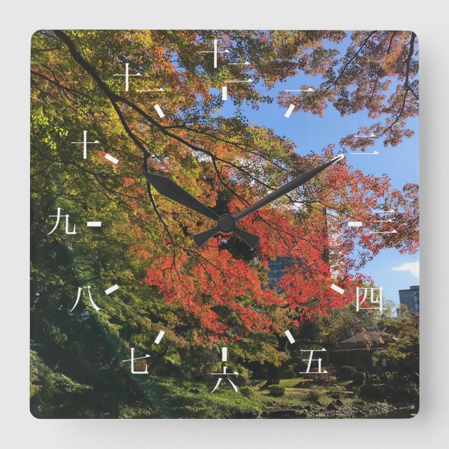 Red Maples at Japanese Garden Square Wall Clock (Front)