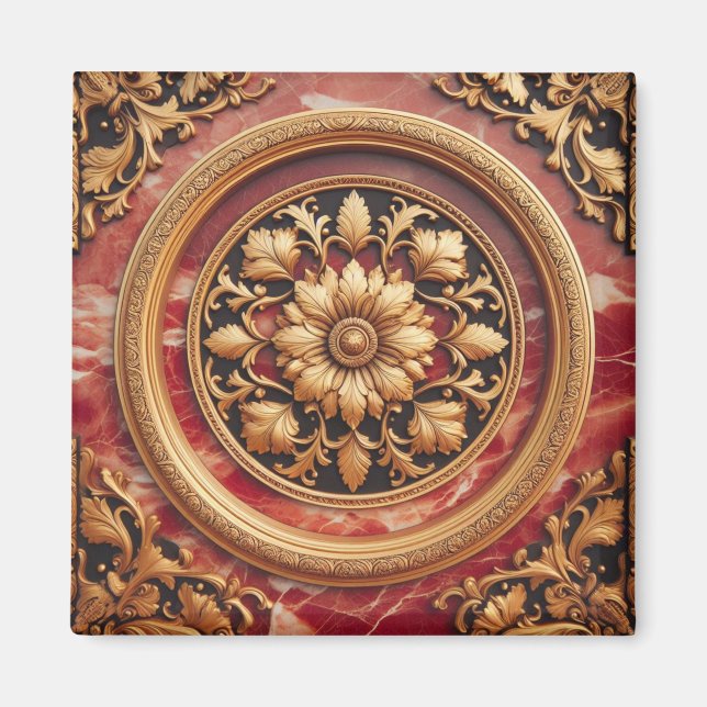 Red Marble And Gold Trim Magnet (Front)