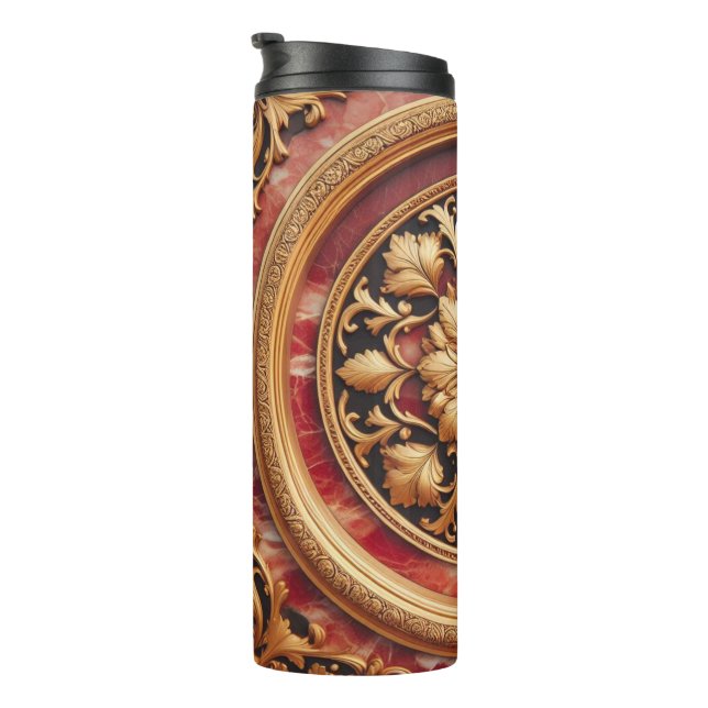 Red Marble And Gold Trim  Thermal Tumbler (Rotated Right)